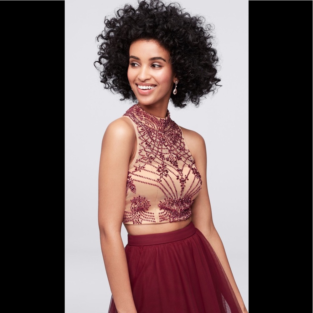 Blondie Nites Beaded 2-pc Hi-Neck Tulle Skirt Gown - Picture 2 of 6